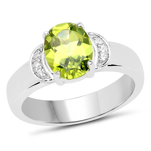 Bids.com 1.76 Carat Genuine Peridot and White Zircon .925 Sterling Silver Ring Rings