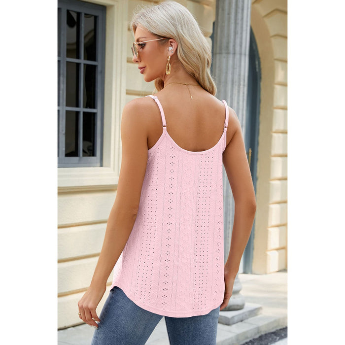 Eyelet Scoop Neck Ruched Cami