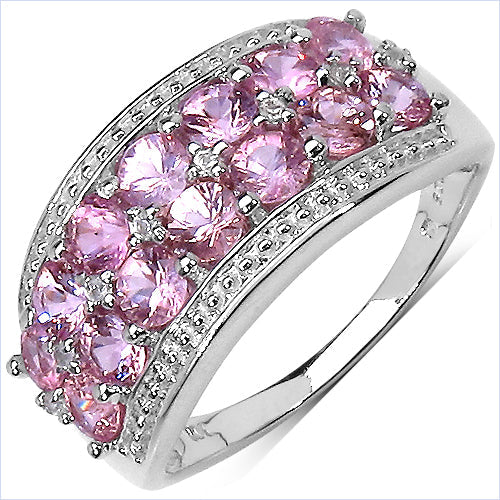 Bids.com 2.00 Carat Genuine Pink Sapphire & White Topaz .925 Sterling Silver Ring Rings