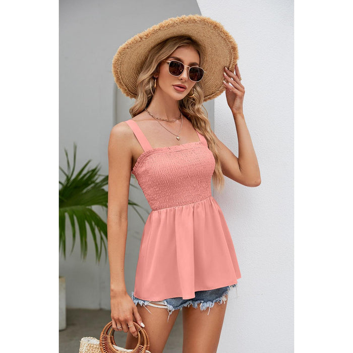 Smocked Square Neck Babydoll Tank