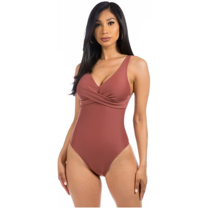 Pleated Cross Gathering Low V One Piece