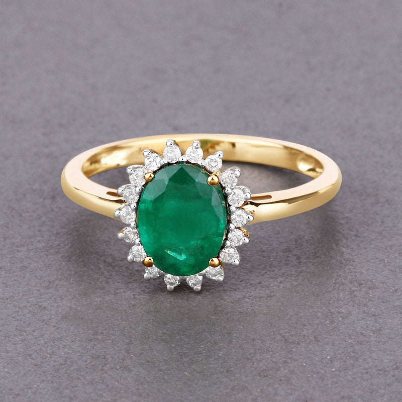 Bids.com 1.34 Carat Genuine Zambian Emerald and White Diamond 14K Yellow Gold Ring Rings