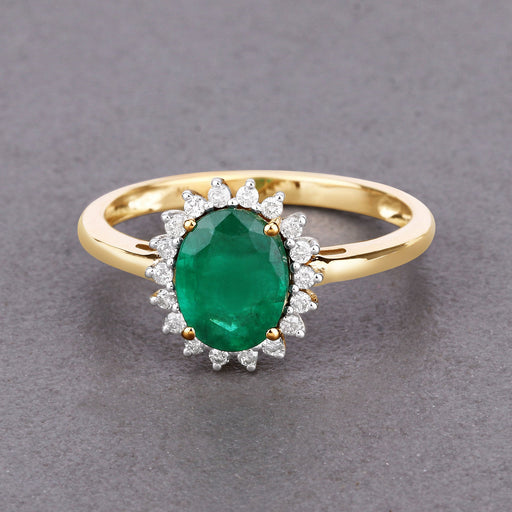 Bids.com 1.34 Carat Genuine Zambian Emerald and White Diamond 14K Yellow Gold Ring Rings