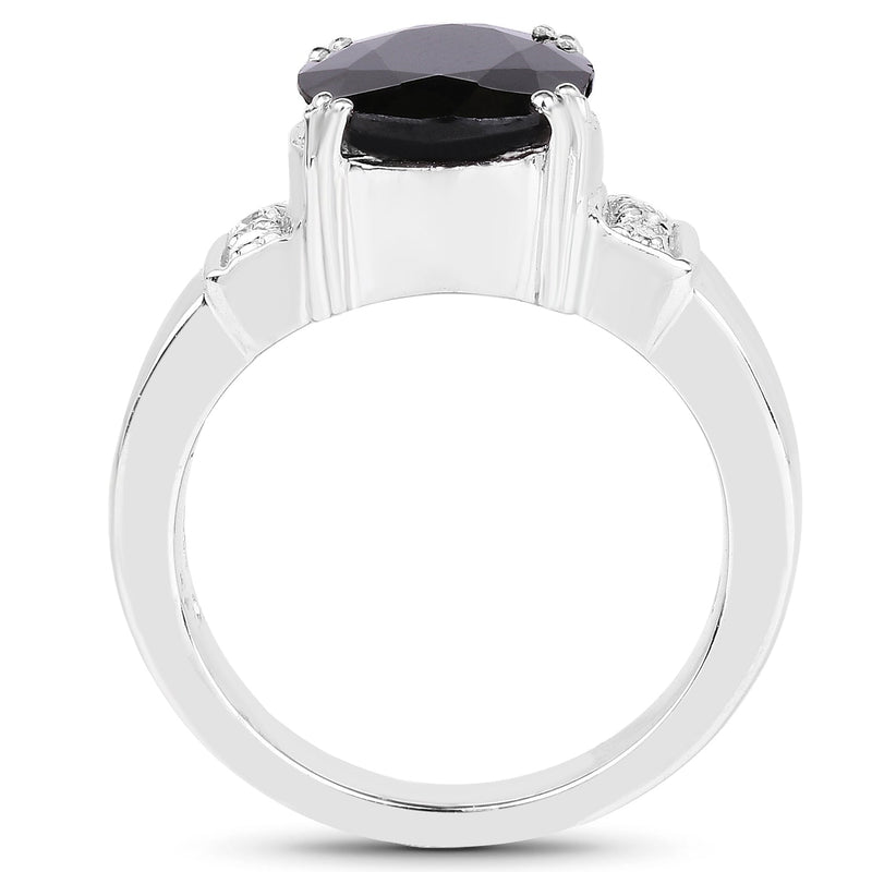 Bids.com 5.29 Carat Genuine Black Sapphire and White Topaz .925 Sterling Silver Ring Rings