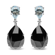 Bids.com 18K White Gold 1/5 Cttw Diamond with Pear Cut Sky Blue Topaz and Pear-Cut Black Onyx Gemstone Dangle Earring (G-H Color, SI1-SI2 Clarity) Earrings