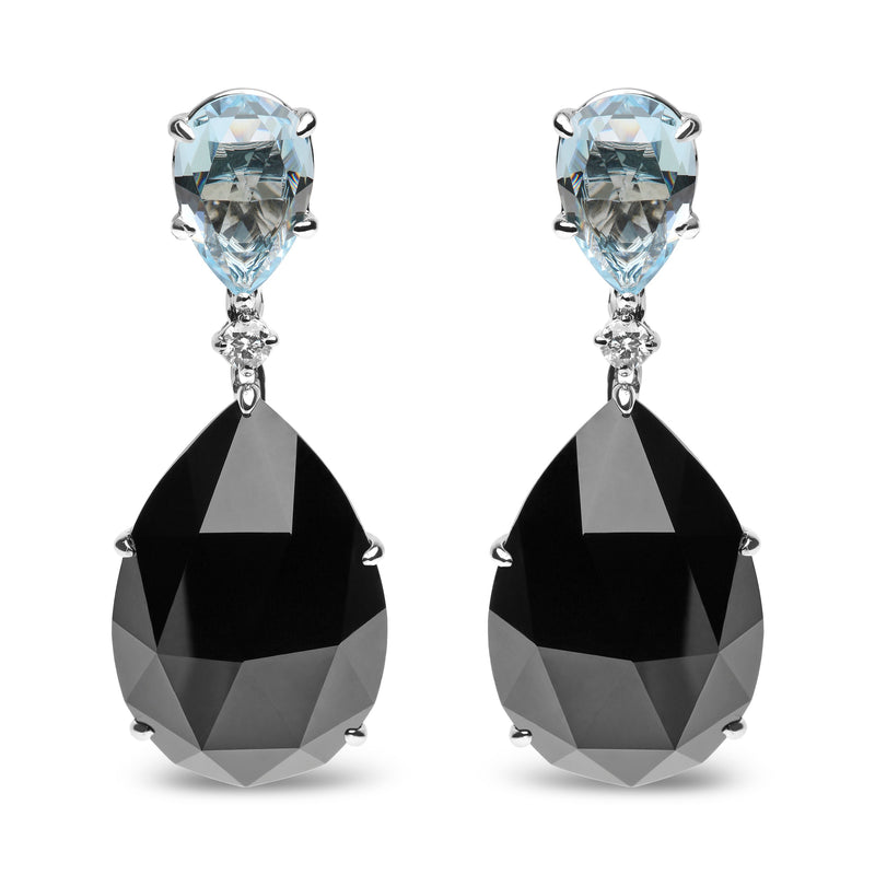 Bids.com 18K White Gold 1/5 Cttw Diamond with Pear Cut Sky Blue Topaz and Pear-Cut Black Onyx Gemstone Dangle Earring (G-H Color, SI1-SI2 Clarity) Earrings