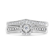 Bids.com .925 Sterling Silver 1/3 Cttw Diamond Halo and Pave Shank Engagement Ring Set (I-J Color, I3 Clarity) - Ring Size 7 Rings