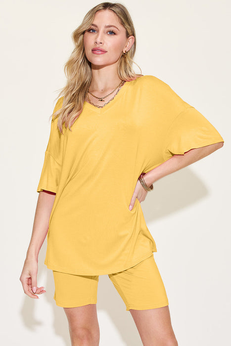 Bamboo V-Neck Drop Shoulder T-Shirt and Shorts Set