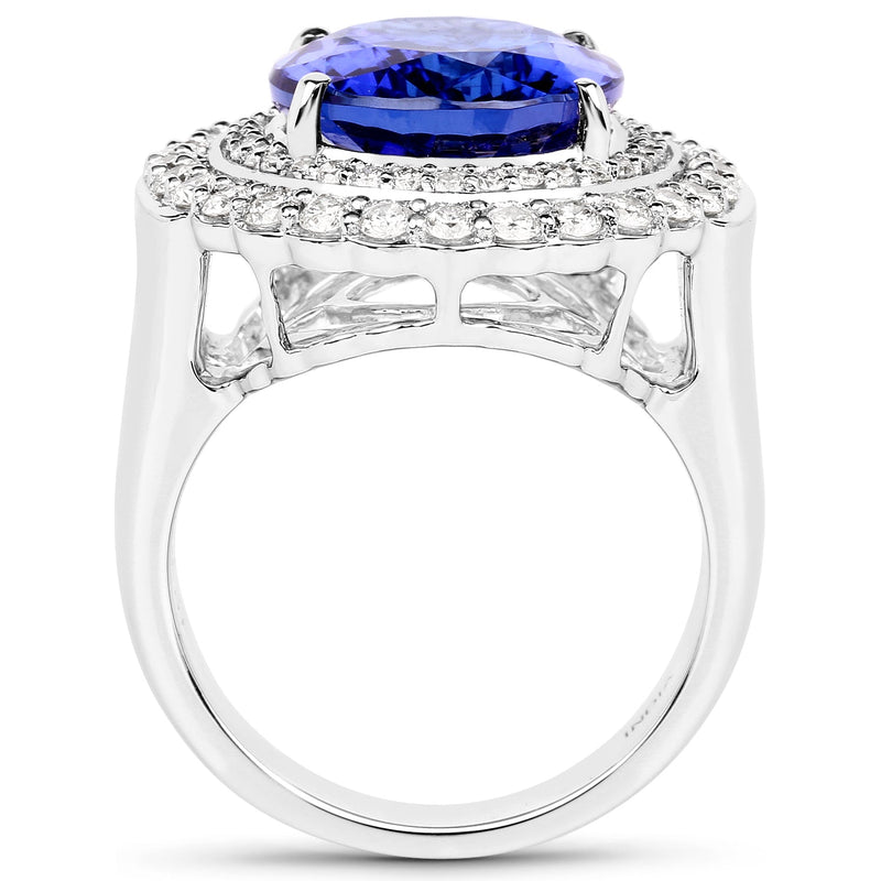 Bids.com 10.79 Carat Genuine Tanzanite and White Diamond 18K White Gold Ring Rings