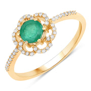 Bids.com 0.55 Carat Genuine Zambian Emerald and White Diamond 14K Yellow Gold Ring Rings