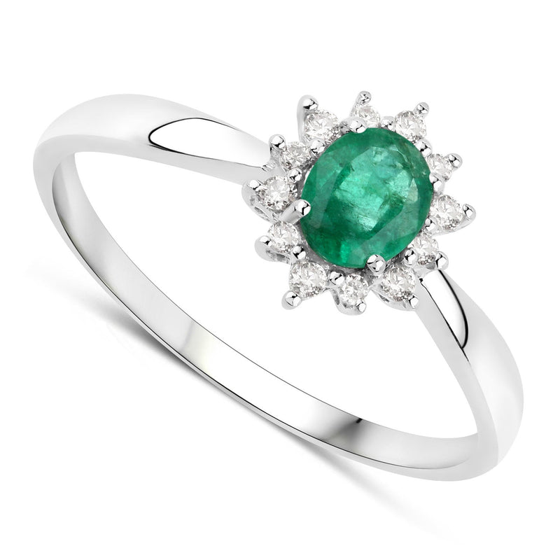 Bids.com 0.40 Carat Genuine Zambian Emerald and White Diamond 14K White Gold Ring Rings