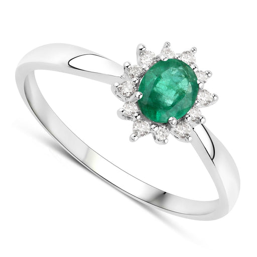 Bids.com 0.40 Carat Genuine Zambian Emerald and White Diamond 14K White Gold Ring Rings