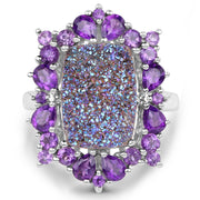 Bids.com 5.97 Carat Genuine Drusy Quartz and Amethyst .925 Sterling Silver Ring Rings