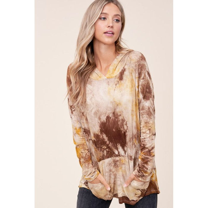 TIE DYE PRINT HOODIE HIGH LOW TOP