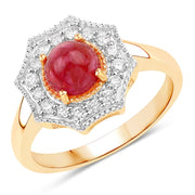 Bids.com 2.01 Carat Genuine Ruby and White Diamond 14K Yellow Gold Ring Rings