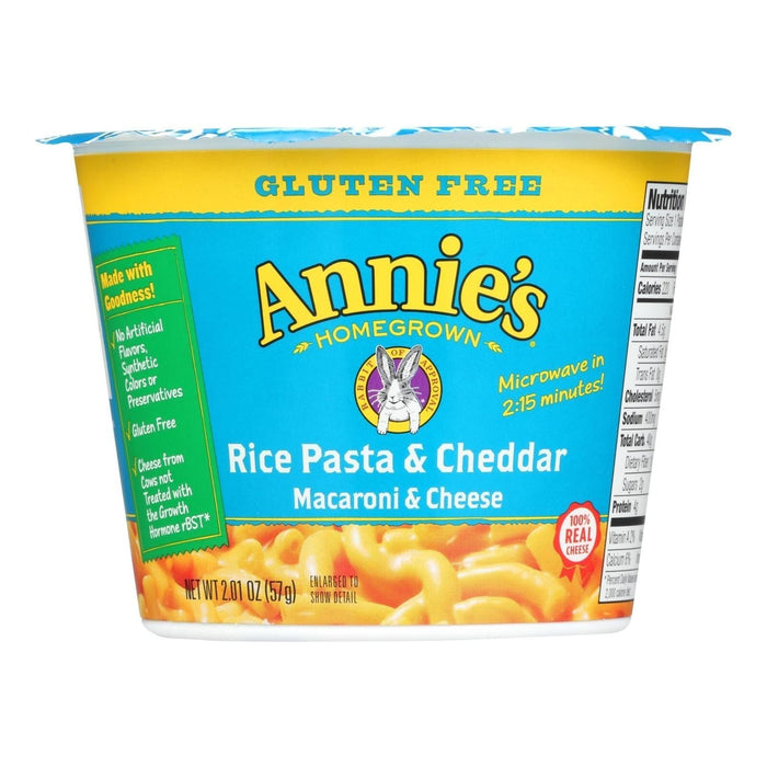 Annie's Homegrown Gluten Free Rice Pasta And Cheddar Microwavable Mac And Cheese Cup - Case Of 12 - 2.01 Oz.