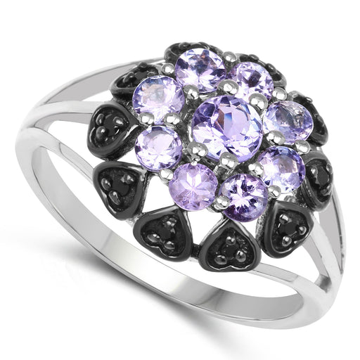 Bids.com 1.18 Carat Genuine Tanzanite and Black Spinel .925 Sterling Silver Ring Rings