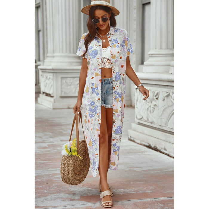 Printed Open Front Short Sleeve Cover-Up