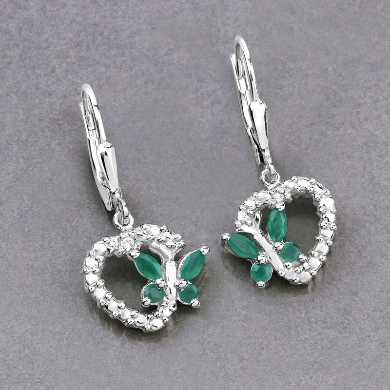 Bids.com 0.44 Carat Genuine Emerald and Created White Sapphire .925 Sterling Silver Earrings Earrings