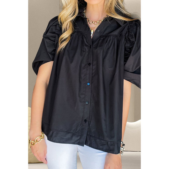 Button Up Collared Neck Short Sleeve Shirt