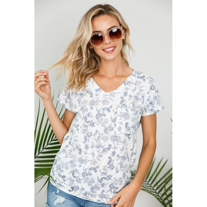 Paisley Print V Neck Tunic Top