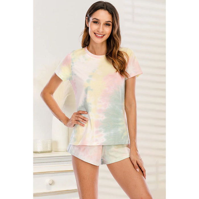 Tie-Dye Round Neck Short Sleeve Top and Shorts Lounge Set