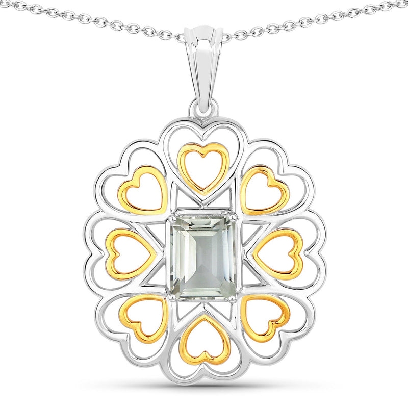 Bids.com 2.10 Carat Genuine Green Amethyst .925 Sterling Silver Pendant Pendants