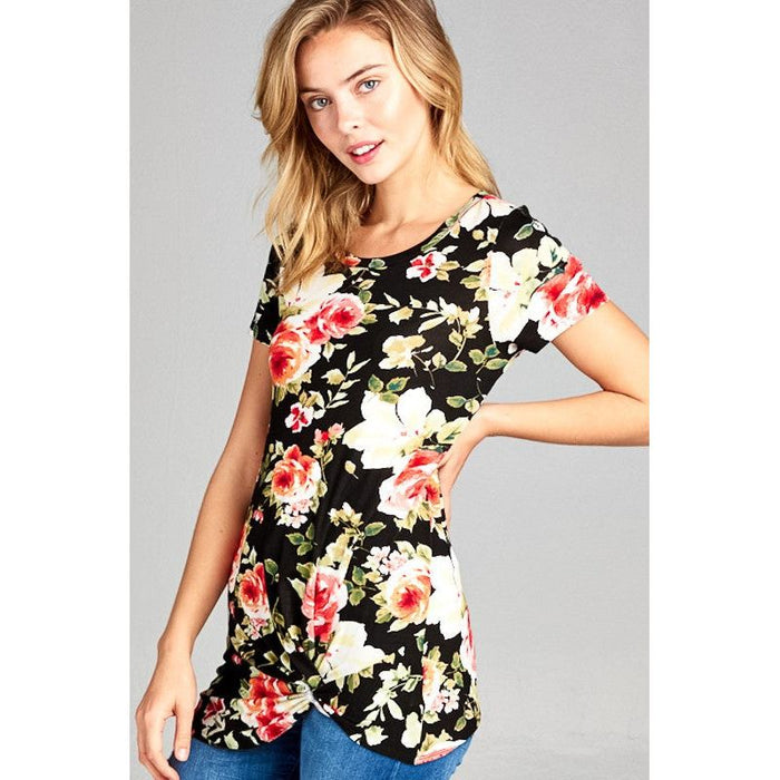 Floral Twist Front Casual Tunic Top