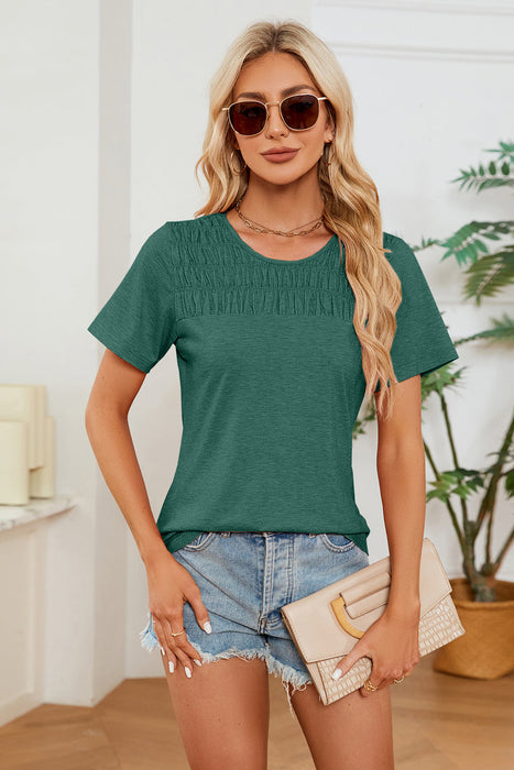 Ruched Round Neck Short Sleeve T-Shirt