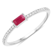 Bids.com 0.22 Carat Genuine Ruby and White Diamond 14K White Gold Ring Rings