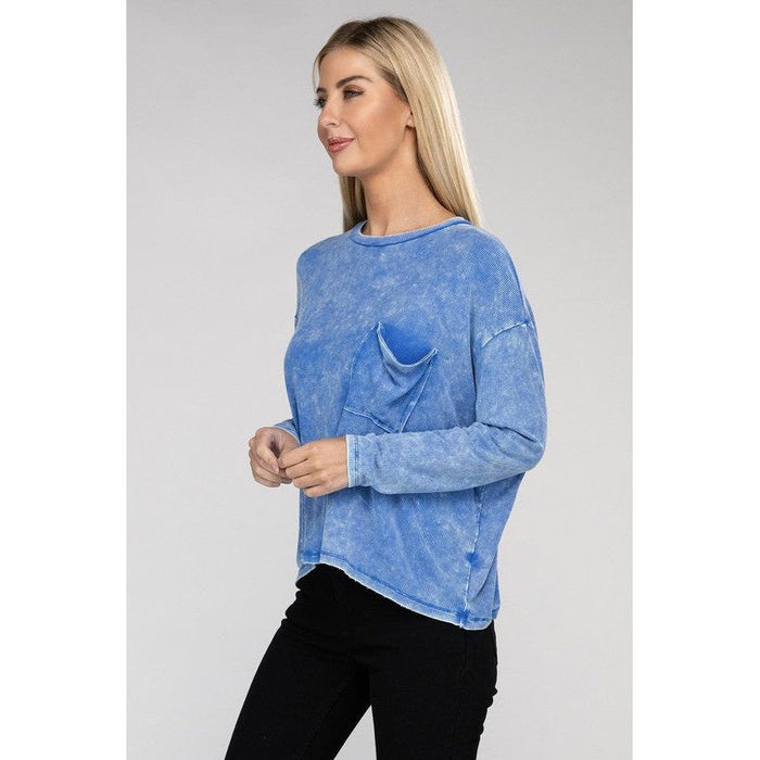 Washed Ribbed Dolman Sleeve Round Neck Top