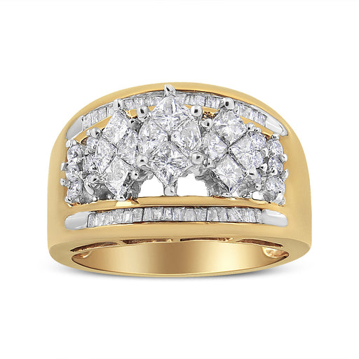 Bids.com 10K Yellow and White Gold 1 1/2 Cttw Pear Shaped 3 Stone Style Diamond Ring Band (H-I Color, SI1-SI2 Clarity) - Ring Size 7 Rings
