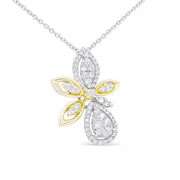 Bids.com 14K White and Yellow Gold 5/8 Cttw Round Diamond Marquise Floral Style 18" Pendant Necklace (H-I Color, I1-I2 Clarity) Necklaces