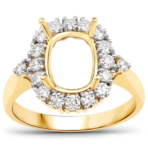 Bids.com 0.54 Carat Genuine White Diamond 14K Yellow Gold Semi Mount Ring - holds 9x7mm Cushion Gemstone Rings
