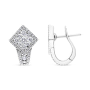 Bids.com 18K White Gold 1 1/10 Cttw Round Diamond Cluster with Halo Hoop Huggie Earring (F-G Color, VS1-VS2 Clarity) Earrings