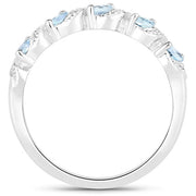 Bids.com 0.54 Carat Genuine Aquamarine and White Topaz .925 Sterling Silver Ring Rings