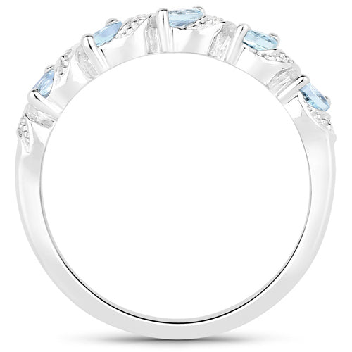 Bids.com 0.54 Carat Genuine Aquamarine and White Topaz .925 Sterling Silver Ring Rings