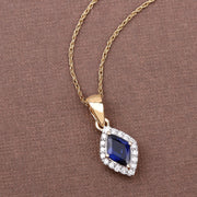 Bids.com 0.92 Carat Genuine Blue Sapphire and White Diamond 14K Yellow Gold Pendant Pendants