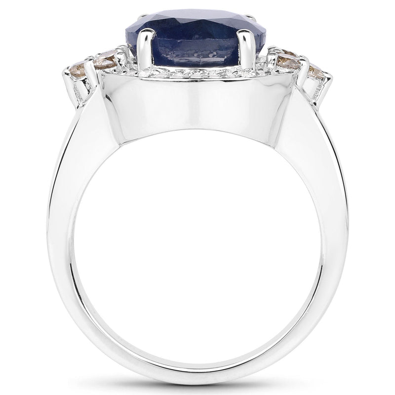 Bids.com 4.10 Carat Genuine Blue Sapphire, Champagne Diamond and White Diamond .925 Sterling Silver Ring Rings