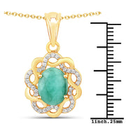 Bids.com 2.78 Carat Genuine Emerald and White Topaz .925 Sterling Silver Pendant Pendants