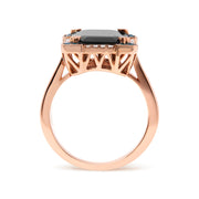 Bids.com 14K Rose Gold 15x10 MM Emerald-Cut Black Onyx and 1/5 Cttw Blue and White Diamond Halo Cocktail Ring (G-H Color, SI1-SI2 Clarity)- Size 7 Rings