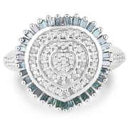 Bids.com 0.74 Carat Genuine White Diamond and Green Diamond .925 Sterling Silver Ring Rings