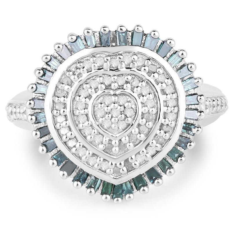 Bids.com 0.74 Carat Genuine White Diamond and Green Diamond .925 Sterling Silver Ring Rings