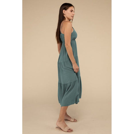 Woven Sweetheart Neckline Tiered Cami Midi Dress