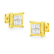 Bids.com 14K Yellow Gold 1 Cttw Princess Cut Diamond Square Stud Earrings Earrings