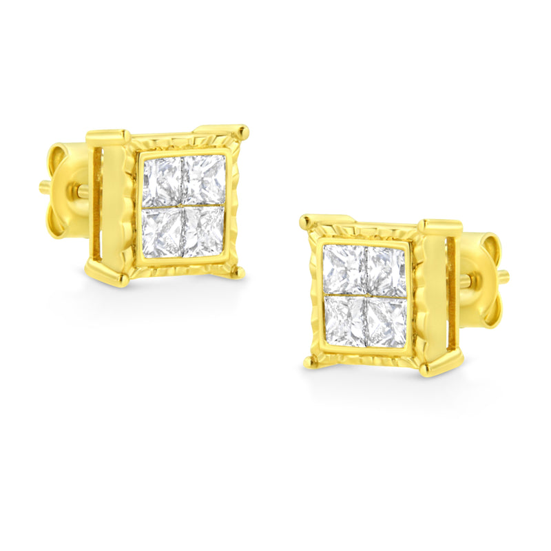 Bids.com 14K Yellow Gold 1 Cttw Princess Cut Diamond Square Stud Earrings Earrings