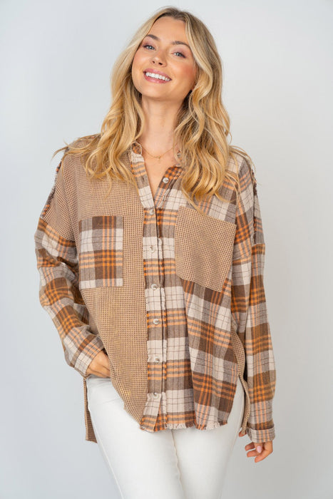 White Birch Contrast Plaid Button Down Shirt