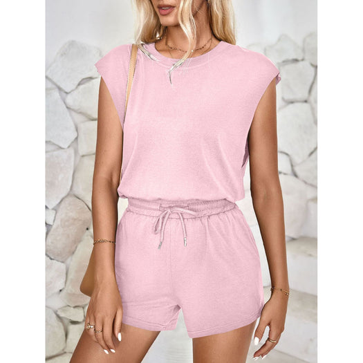 Cutout Round Neck Cap Sleeve Romper