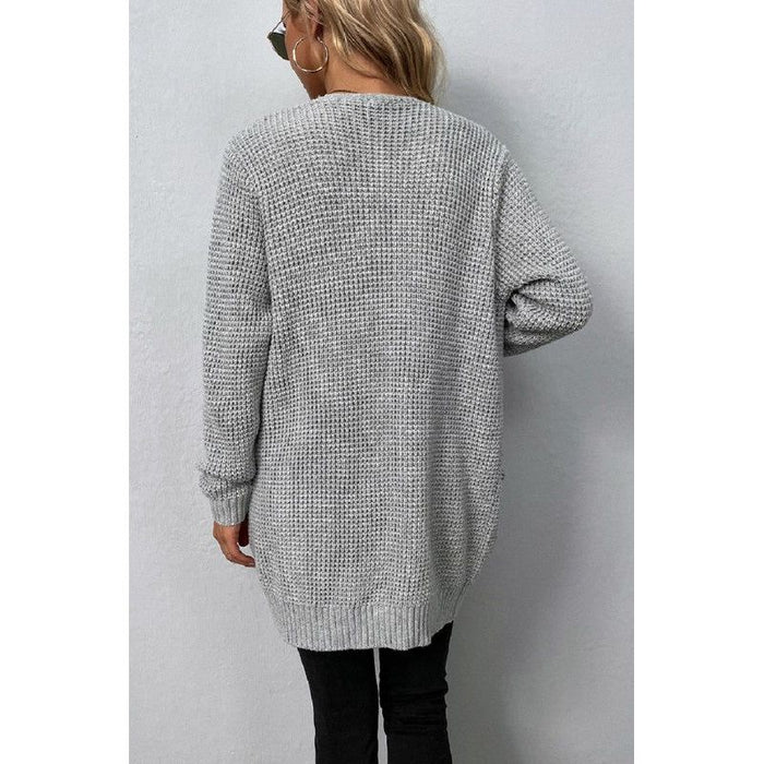 Open Front Waffle Sweater Cardigan