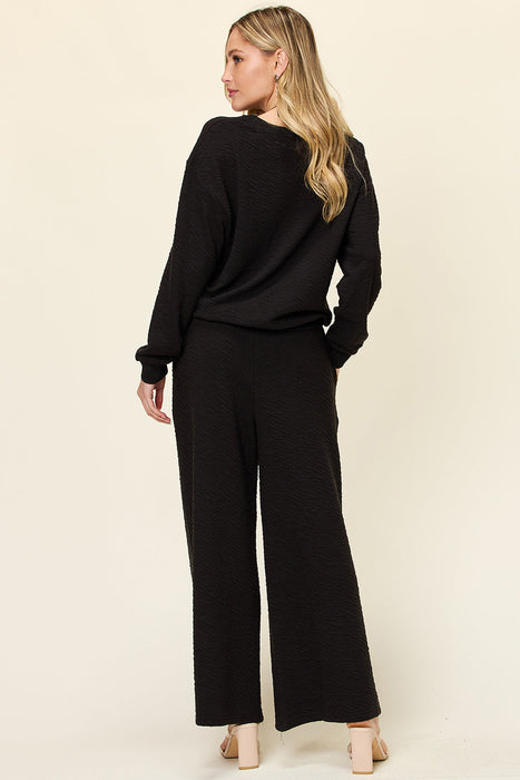 Double Take Texture Long Sleeve Top and Pants Set